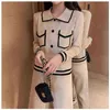 HMA Autumn And Winter Arrival Women Vintage Elegant Sweater + 2pcs Fashion Set Casual Knit Wide Leg Pants Suit 211116