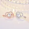 2in1 Cubic Zirconia Diamond Ring Band Finger Combination Splicing Open Justerbara Hollow Heart Rings Stacking Women Girls Fashion Jewelry Will and Sandy