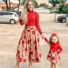 Long Sleeve Red Lace Wedding Dress For Family Look Matching Mommy And Me Clothes Year Mother Daughter Dresses Outfits 210922