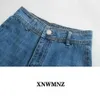 XNWMNZ Za women Fashion premium marine straight jeans Vintage patch pockets seamless hems High Waist Zip fly button Denim Female 210809