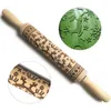 Kerstmis Embossing Rolling Pin Biscuit Fondant Cake Bakken Gebak DIY Tool Keuken Cookies Deeg Gegraveerde Rendier Roller 211008