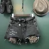 Wholesale Leopard Hit Color Wide Leg Denim Shorts Female High Waist Fashion Summer Fray Tassel Wq1644 Factory Women's