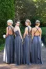 Convertiable Bridesmaid Dresses A Line Floor Length Sexy Halter Backless Custom Made Satin Plus Size Maid of Honor Gown Vestidos Formal Evening Wear