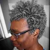 Kort frisyr för svarta kvinnor med naturligt silvergrå hästsvans riktigt mänskligt hår mjukt och saltpeppar Grå förlängnings hårstycke 100g