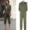 Dames Jumpsuits Rompertjes Cool Girl's Lange Safari Mouw Army Groene Solid Casual Bodysuit Dames Vintage Romper Mode Mujer Jumpsuit