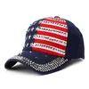 Mode Hem Rivets Trump Presidential Val Cap Diamond Sparkles Sport Ball Hat Amerikanska flaggan Utomhus Baseball Cap