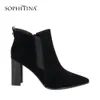 SOPHITINA Fashion Ankle Boots Genuine Leather Autumn High Heel Women Shoes Sexy Pointed Toe Simple Design Warm Winter Boots BA43 210513
