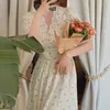 Coreano Chic Party Verão Floral Imprimir Dress Mulheres Elegante Spruff Sleeve Long es Lace Chiffon Mulher Vestidos 13574 210512