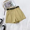 Zomer Hoge Taille Shorts Koreaanse Mode Casual Retro Riem All-match Vrouwen Losse Slanke Wide Been 10838 210512