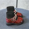 Botte courte à semelle souple pour enfants printemps automne enfants filles chaussures mignon tout-petits bébé perle chaussures en cuir haut de gamme