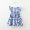 Wholesale Girl Plaid Dress Summer Style Backless Big Bow Cotton Flare Sleeve Princess Kid Clothes LT032 210610