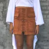 2018 Moda Mulheres Cintura Alta Bolso Externo Bolso Apertado Sala De Camurça Lace Up Outono Inverno Espesso Mini Lápis Saias Faldas Mujer Dress