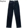 Newpoe Vintage High Cintura Jeans Pantalones Cálidos Pantalones Cálidos Slim Rectos Pantalones Casuales Streetwear Moda Coreana Pantalón Nuevos Bottoms 210422