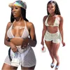 Zomer Dames 2 stks Bikini Set Halter Backless Crop BH en Shorts with Underpants Sexy Hollow Out Beach Club Holiday Wear Outfits Y0702