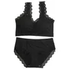 Set di biancheria intima sportiva a costine in seta di ghiaccio estiva da donna Set di pizzo smerlato Reggiseno imbottito senza ferretto Slip slip Set di reggiseni lingerie fitness