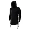 Hommes Casual Noir Hoodies Mode Côté Lacets Polaire Gothique Pull Hip Hop Longue Fermeture Éclair Poncho Cape Cape Irrégulier Ourlet À Capuche Hommes Chaud Sweat Manteau