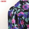 Tangada femmes fleurs violettes printemps robe col en v à manches longues dames taille arc mini robe Vestidos 2L06 210609
