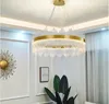 Lampadario di cristallo rotondo moderno per sala da pranzo Design rettangolare Apparecchi di illuminazione per isola da cucina Chrome LED Cristal Lustre