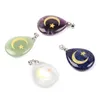 Natural Stone Water Drop Shape Aura Pendant Necklace Engraved Islamic Star Moon Reiki Symbol Pattern Pendants Heal Crystal Hanging285J