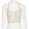 Hirigin Sexy Pino de Segurança Crop Tops Mulheres 2020 Verão Verão Branco Ribbed Bodycon Colhido Tanque Mulher Tshirts Clube Wear X0507