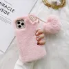 Coque de téléphone en fourrure de lapin, joli et mignon, étui de protection arrière pour iPhone 15 14 13 12 11 PRO MAX mini XR XS 7 8, rose, gris, violet