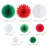 11Pcs Xmas Decoration Set Dark Green Red White Paper Fans Snowflake Fan Wedding Birthday Year Christmas Party Supplies