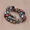 Bracelets 100% naturels véritables pour femmes, perles d'eau douce multicolores, bijoux à la mode pour filles, cadeau d'anniversaire, trois rangées
