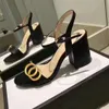 Sandals Classic High heeled sandals party fashion 100% leather women Dance shoe designer sexy heels Suede Lady Metal Belt buckle Thick Heel Woman