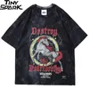 Hip Hop T Shirt Men Menwear Print Wild Horse Tshirt Harajuku Tops Tops Tees Short Sleeve Cotton Tert Tire Dye 210319