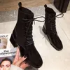 Boots Women's Rubber Shoes Boots-Women Lace Up Luxury Designer Rain Autumn Ladies 2021 Ankle Rock Med Fashion Square Toe Short P