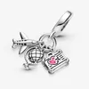 100% 925 Sterling Silver Airplane Globe Suitcase Dangle Charm Fit Original European Charms Armband Bröllopsmycken ACCE296L