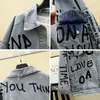 Lose Brief Stickerei Frauen Denim Jacke Harajuku Große Größe Denim Mantel Übergroßen Drehen Unten Kragen Weibliche Jeans Jacke 697 211105