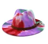 Tie dye Jazz Cap Women Men Wide Brim Hats Formal Man Panama Hat Woman Felt Fedora Caps mens Trilby Lovers Fashion Accessories 5 colors