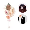 Female Crystal Cloth Flower Brooch Pin Long Alloy Pearl Brooch For Hairpin Collar Clip Beige Pink Wedding Jewelry