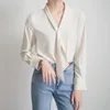 Kadın Bluz Gömlek Moda Beyaz Bluz Kadınlar 2021 Uzun Kollu Papyon V Yaka Katı Siyah Kayısı Kadın Sonbahar Ofis Blusa Femi Tops