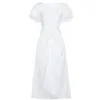 Deat Women White Asymmetriska Split Fork Folds Klänning Ny V-Neck Kort Puff Sleeve Slim Fit Fashion Tide Summer 7e0053 210428