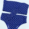 Mulheres Sexy verão biquíni moda ao ar livre underwear envoltório de peito alto cintura natação terno letra completa impresso maiô