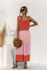 Été sexy midi A-ligne Bow Dress femme à volants contraste robe plage boho vintage robes pour femmes vêtements vestido 210508