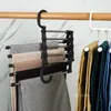 Multifunctional magic Hangers frame five-in-one stainless steel trouser rack five-layer trousers clip closet storage folding telescopic hanger ZC660