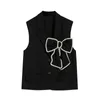 [DEAT] Women Coat Single-breasted Turn-down Collar Solid Color Sleeveless Beaded Personality Vest Spring 13D065 210527