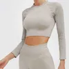 2 stück Frau FitnSuit Yoga Set Langarm Crop Top Hohe Taille Yoga Hosen Gym Kleidung Sportswear frauen Trainingsanzug x0629