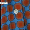 Zevity秋の女性ヴィンテージ幾何学的印刷サイドプリーツのシャツのドレスのドレスのドレスシックな服長袖ビジネスvestido ds4543 210603