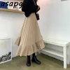 Faldas Mujer Moda Fall Korean Chic Slim High Waist Pleated Skirts Women Irregular Ruffles White Grey Maxi Skirt Vintage Loose 210610