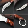 Vente Flash Couteau Karambit D2 lame en acier, manche en bois de rose, lame fixe, couteaux à griffes tactiques avec gaine en cuir