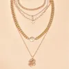 Hänghalsband 5 st/set Bohemian Vintage Gold Necklace Set Fashion Multilayer Dragon Butterfly Crystal Letter For Women smycken gåvor