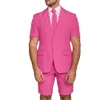 Hot Pink Short Mens Tuxedos Summer Beach Groom Men Wear Wedding Blazer Trousers Suits Business Prom Party (Jacket+Pants)