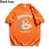 Skriv ut bomull T-shirt Män Kvinnor Sommar O-Neck Men's Tshirts Streetwear Kläder Svart Orange 210603