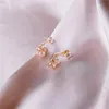 Five Petals Flower Crystal Dangle Earrings Korean Women Floral Stud Earring Copper European Circle Gold Dress Ear Drop Jewelry Accessories