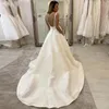 Summer Beach Wedding Sexy Speghetti Straps Deep V Neck Bride Dresses Sweep Train Vestidos De Noiva Hot