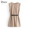 Fashion Solid Pu Leather Dress O Neck Sleeveless Chic Bandage Hollow Out Beige And Black Color Mini es 210515